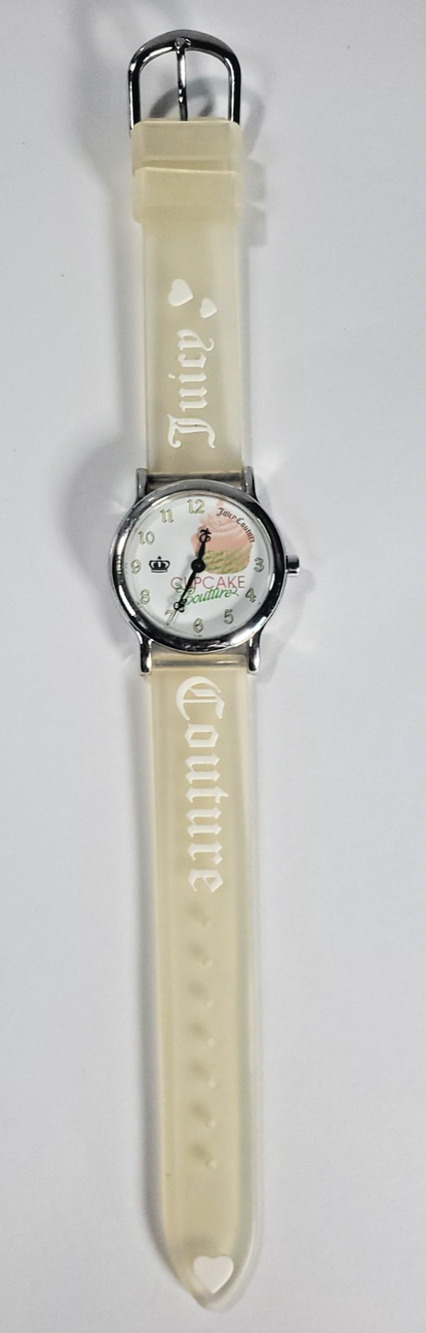 Juicy Couture Vintage Women Watch Clear Translucent Jelly Band Silver Crown Dial